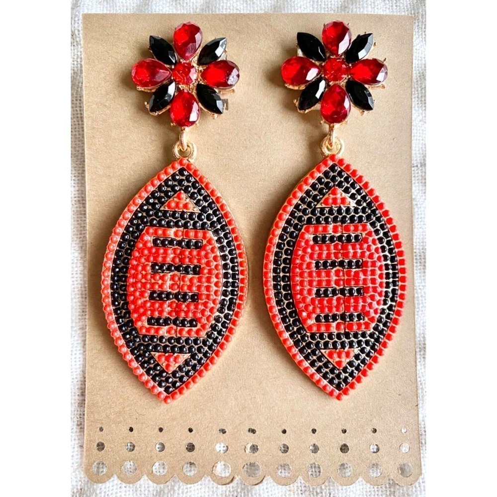 New High School, University, College Football Rhinestone Beaded Earrings 3.25”